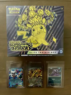 Pokemon SURGING SPARKS Elite Trainer Box NEW/SEALED + 3 Extra Cards (Pack Fresh) - Image 1