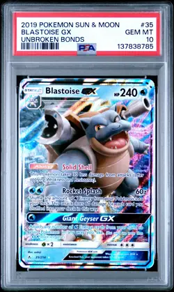 2019 POKEMON SUN & MOON UNBROKEN BONDS #35 BLASTOISE GX PSA 10 - Image 1