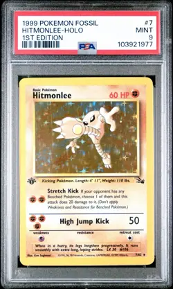 1999 Pokemon Fossil 1st Edition Hitmonlee Rare Holo 7/62 PSA 9 MINT - Image 1