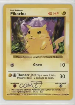 Pikachu Shadowless Pokemon Base Set #58 1999 - Image 1