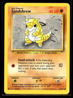 1999 Classic - Base Set Sandshrew #62 Non Holo Pokemon Card - Image 1