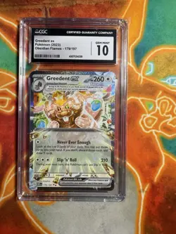 CGC 10 Greedent EX 179/197 Obsidian Flames Full Art Double Rare Pokemon Card - Image 1
