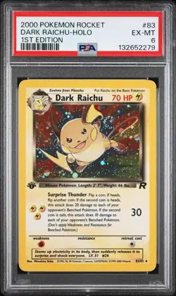 132652279 Dark Raichu 2000 Pokemon Team Rocket First Edition #83 Holo PSA 6 - Image 1