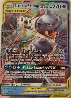 2019 Pokemon TCG Blastoise and Piplup GX 38/236 Cosmic Eclipse NM 💦 - Image 1