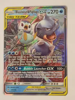 2019 Pokemon TCG Blastoise and Piplup GX 38/236 Cosmic Eclipse NM 💦 - Image 3