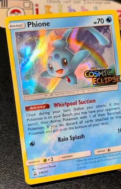 Phione SM220 NM Holo Bleed MISCUT OFC Cosmic Eclipse Black Star Pokemon Promo! - Image 1