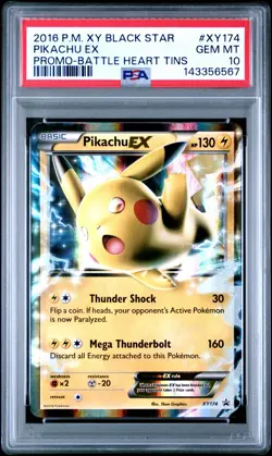 2016 POKEMON XY BLACK STAR PROMO BATTLE HEART TINS #XY174 PIKACHU EX PSA 10 - Image 1