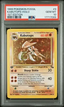 1999 POKEMON FOSSIL 1ST EDITION #9 KABUTOPS-HOLO PSA 10 - Image 1
