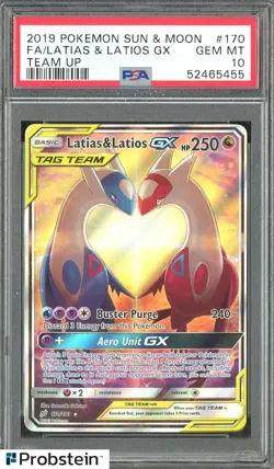 2019 Pokemon Sun & Moon Team Up #170 FA Latias & Latios Gx PSA 10 GEM MINT - Image 1