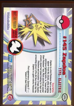 Zapdos 145 Non-Holo NM- Topps TV Animation Series 3 Pokemon - Image 2