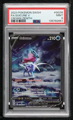 Full Art - Suicune V Pokemon Sword & Shield Crown Zenith Galarian Gallery PSA 9 - Image 1