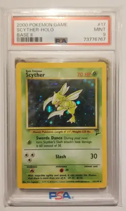 🍀 2000 Pokemon Scyther Holo #17 Base Set 2 II PSA 9 Mint Condition Vintage 🍀 - Image 1