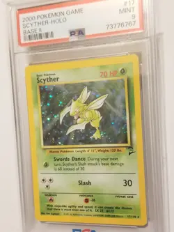 🍀 2000 Pokemon Scyther Holo #17 Base Set 2 II PSA 9 Mint Condition Vintage 🍀 - Image 3