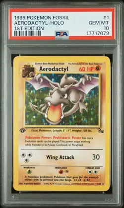 1999 POKEMON FOSSIL 1ST EDITION #1 AERODACTYL-HOLO PSA 10 - Image 1