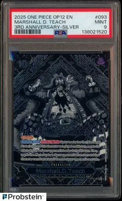 2025 One Piece OP12 EN 3rd Anniversary Silver #093 Marshall D. Teach PSA 9 - Image 1