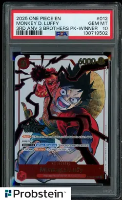 2025 One Piece EN 3rd Anniversary 3 Brothers Pack Winner Monkey D. Luffy PSA 10 - Image 1