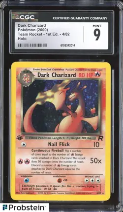 2000 Pokemon Team Rocket 1st Edition #4/82 Dark Charizard Holo CGC 9 MINT - Image 1