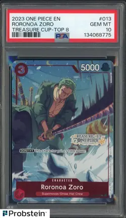 #1 2023 One Piece EN Treasure Cup Top 8 #013 Roronoa Zoro PSA 10 GEM MINT - Image 1