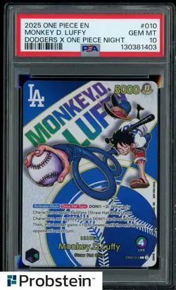 2025 One Piece EN Dodgers X One Piece Night #010 Monkey D. Luffy PSA 10 GEM MINT - Image 1