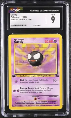 CGC 9 MINT Gastly 1999 Fossil 1st Edition 33/62 Pokemon Card - Image 1