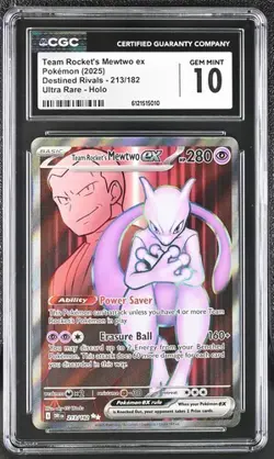 Pokemon TCG Destined Rivals Team Rockets Mewtwo EX 213/182 CGC Gem Mint 10 - Image 1