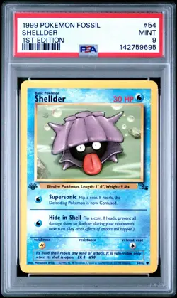 PSA 9 MINT 1999 POKEMON FOSSIL 54 SHELLDER 1ST EDITION ENGLISH - Image 1