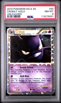 2010 POKEMON UNLEASHED CROBAT PRIME #84 ULTRA RARE HOLO PSA 8 NM #113276691 - Image 1