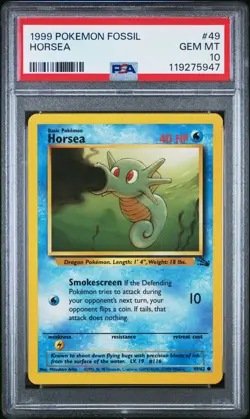 1999 POKEMON FOSSIL #49 HORSEA PSA 10 GEM MINT - Image 1