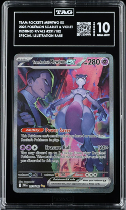 2025 Pokemon Destined Rivals TEAM ROCKETs MEWTWO ex 231/182 SIR GEM MINT TAG 10 - Image 1