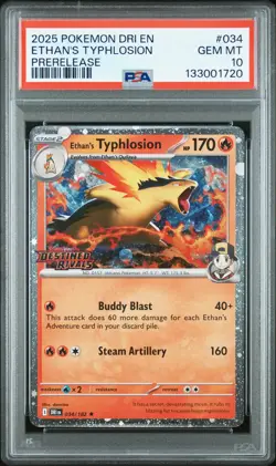 2025 POKEMON DRI EN-DESTINED RIVALS PRERELEASE #034 ETHAN'S TYPHLOSION PSA 10 - Image 1