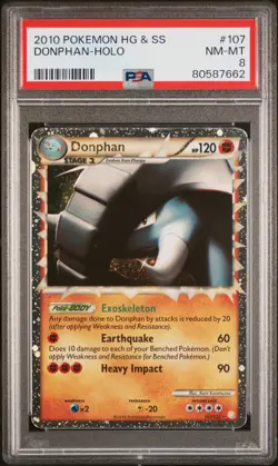 2010 POKEMON HEARTGOLD DONPHAN PRIME #107 ULTRA RARE PSA 8 NM-MINT #80587662 - Image 1