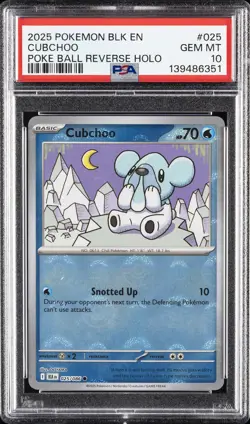 2025 POKEMON BLK EN-BLACK BOLT POKE BALL REVERSE HOLO #025 CUBCHOO PSA 10 - Image 1