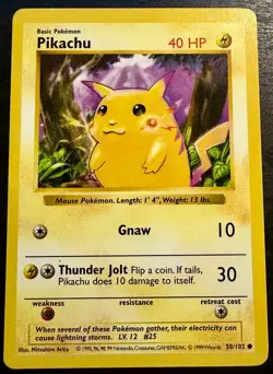 Pikachu Red Cheeks Base Shadowless 58/102 Common Pokemon HP - Image 1