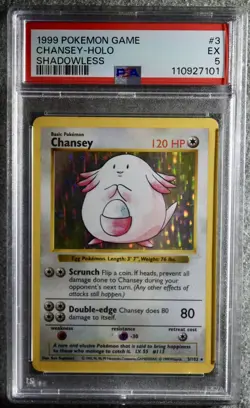 1999 POKEMON BASE SET SHADOWLESS #3 CHANSEY-HOLO PSA 5 - Image 1