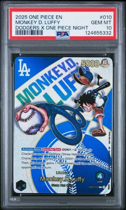 2025 ONE PIECE PROMO EB02 010 DODGERS X ONE PIECE NIGHT MONKEY D LUFFY PSA 10 - Image 1