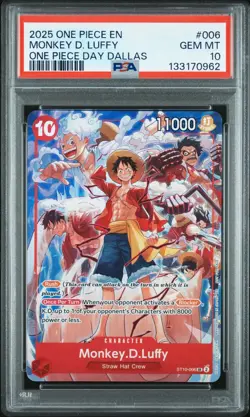 2025 ONE PIECE ST10-006 MONKEY D LUFFY ONE PIECE DAY DALLAS PROMO ENGLISH PSA 10 - Image 1
