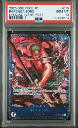 2025 ONE PIECE JPN PROMOS OFFICIAL EVENT PRIZE #015 RORONOA ZORO PSA 10 - Image 1