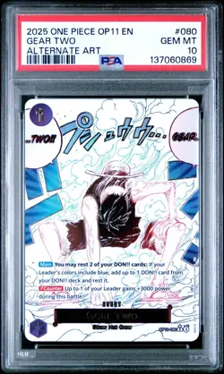 2025 ONE PIECE OP11-A FIST OF DIVINE SPEED 080 GEAR TWO ALTERNATE ART ENG PSA 10 - Image 1