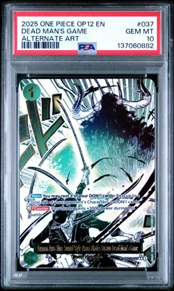 2025 ONE PIECE OP12-037 LEGACY OF THE MASTER DEAD MAN'S GAME ALT ART PSA 10 - Image 1