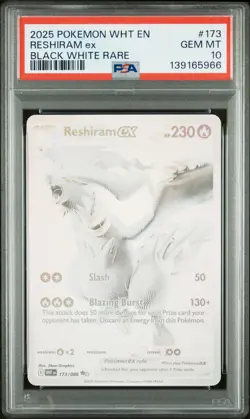 2025 POKEMON WHT EN-WHITE FLARE BLACK WHITE RARE #173 RESHIRAM EX PSA 10 - Image 1