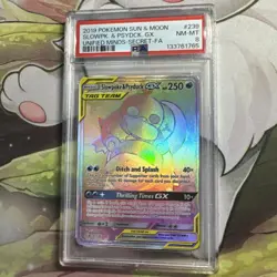 2019 POKEMON SUN & MOON UNIFIED MINDS #239 FULL ART/SLOWPOKE & PSYDUCK GX PSA 8 - Image 1