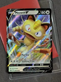 Pokemon TCG Meowth V SWSH Black Star Promos SWSH004 Holo Promo - Image 1