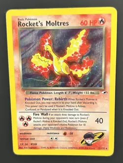 Pokemon TCG Rockets Moltres Holo Rare Card 12/132 Gym Heroes - Image 1