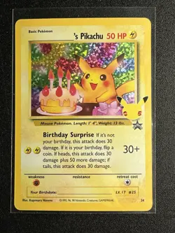 Pokemon Pikachu TCG Celebrations Birthday Promo Holo Card #24 - Image 1