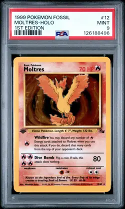 Pokemon Moltres Holo 12/62 | 1st Edition Fossil | PSA 9 - Image 1
