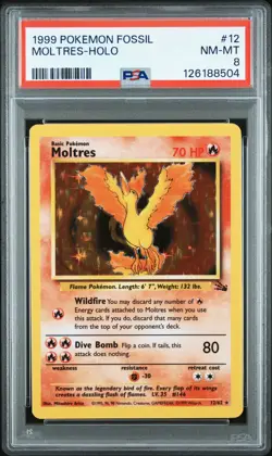 Pokemon Moltres Holo 12/62 | Fossil | PSA 8 - Image 1