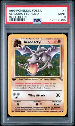 Pokemon Aerodactyl Holo 1/62 | 1st Edition Fossil | PSA 9 - Image 1