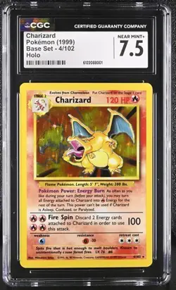 Charizard *CGC 7.5* Holo *Base Set* #4 *1999* Vintage * Pokemon - Image 1