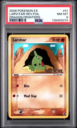 PSA 8 NM-MT Pokemon 2006 Ex Dragon Frontiers Larvitar Reverse Rev Foil Holo #51 - Image 1