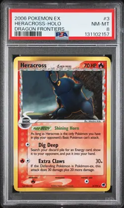 2006 POKEMON EX DRAGON FRONTIERS #3 HERACROSS-HOLO PSA 8 - Image 1